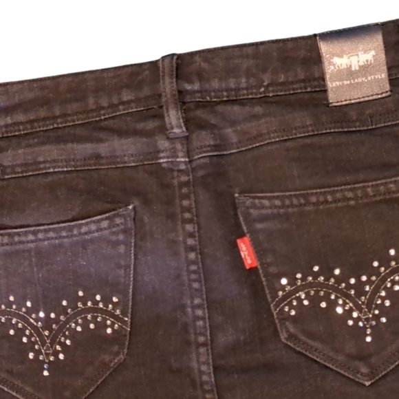 LEVI'S Lady Style Black Denim Skirt Rhinestones Size W27 - Picture 14 of 16